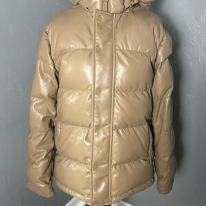 Aritzia SuperPuff tan‎ prima loft vegan down vegan leather coat